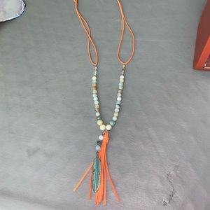 Boho style natural stone tassel necklace